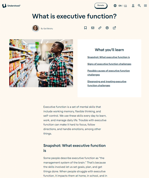 What is executive function article from Understood.org